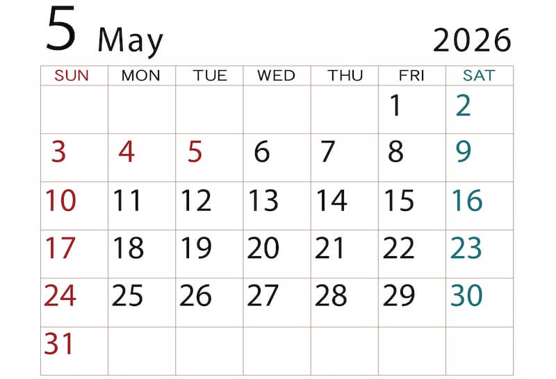 2026年カレンダー　5月